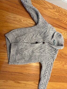 Aran Crafts Light Gray Cable Knit Hooded Cardigan